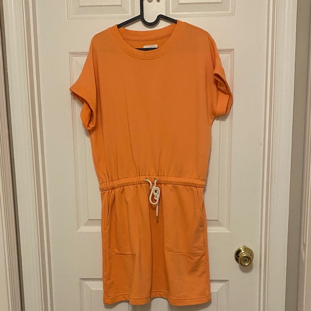 Lou and Grey Orange Casual Drawstring Dress. french terry size medium